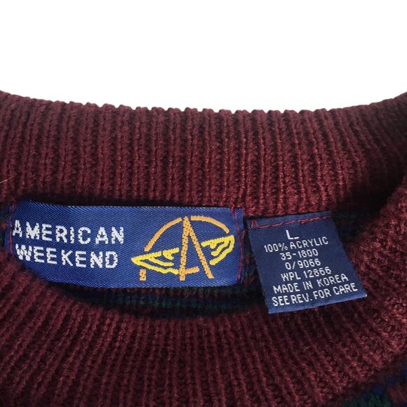 Vintage American Weekend Grandpa Sweater Cosby Mens Large Plaid Pullover 90s - Picture 12 of 12